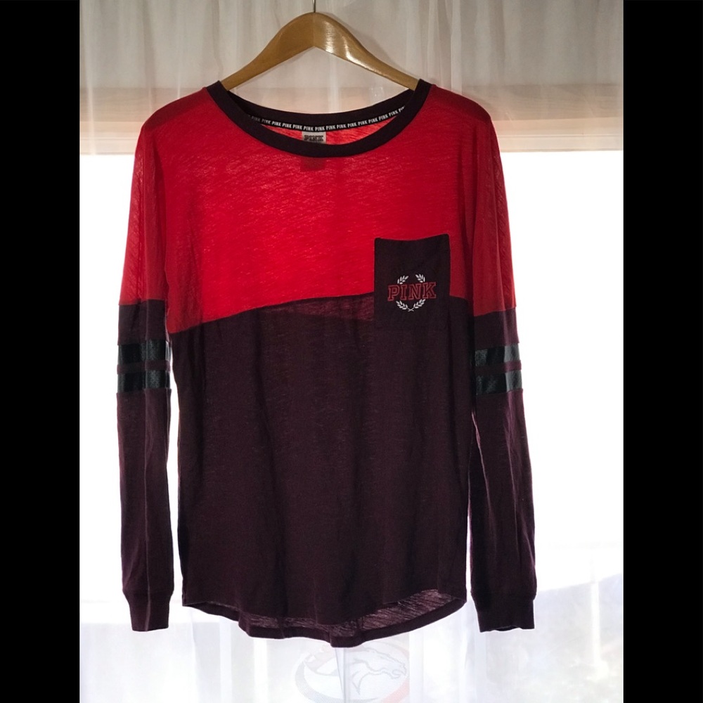 Pink Front Pocket Long Sleeve Color-block Sz Med